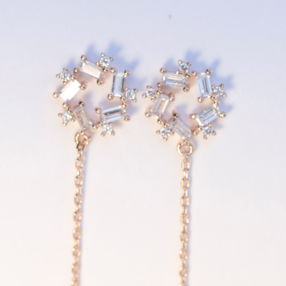 Rose gold crystal linear drop earrings - Picture 2 of 6